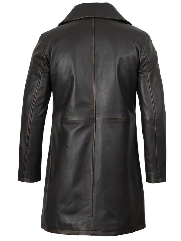 Men's Real Leather 3 4 Length Dark Brown Car Coat