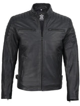 Mens Matte Black Biker Style Real Leather Jacket