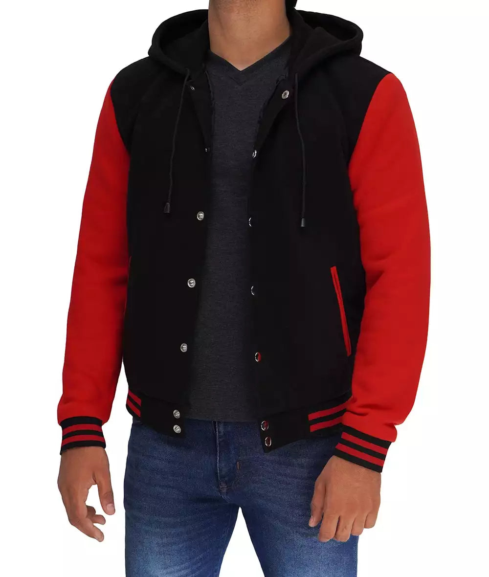 Salerno Men’s Black and Red Hooded Varsity Jacket