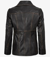 Women's Three Button Distressed Brown Leather Blazer
