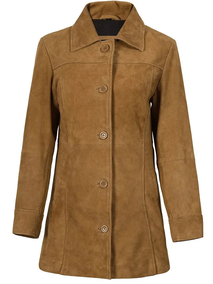 Kandis Womens Brown Suede Car Coat