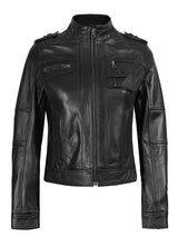 Tavares Womens Black Cafe Racer Style Leather Jacket