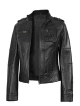 Tavares Womens Black Cafe Racer Style Leather Jacket