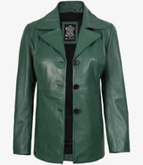 Womens Three Button Green Leather Blazer