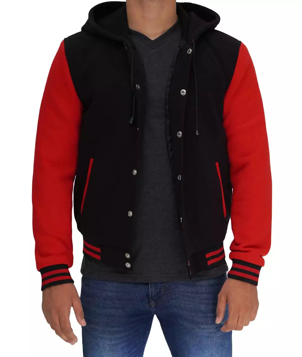 Salerno Men’s Black and Red Hooded Varsity Jacket