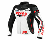 White Aprilia Motorbike Racing Leather Jacket Ce Approved