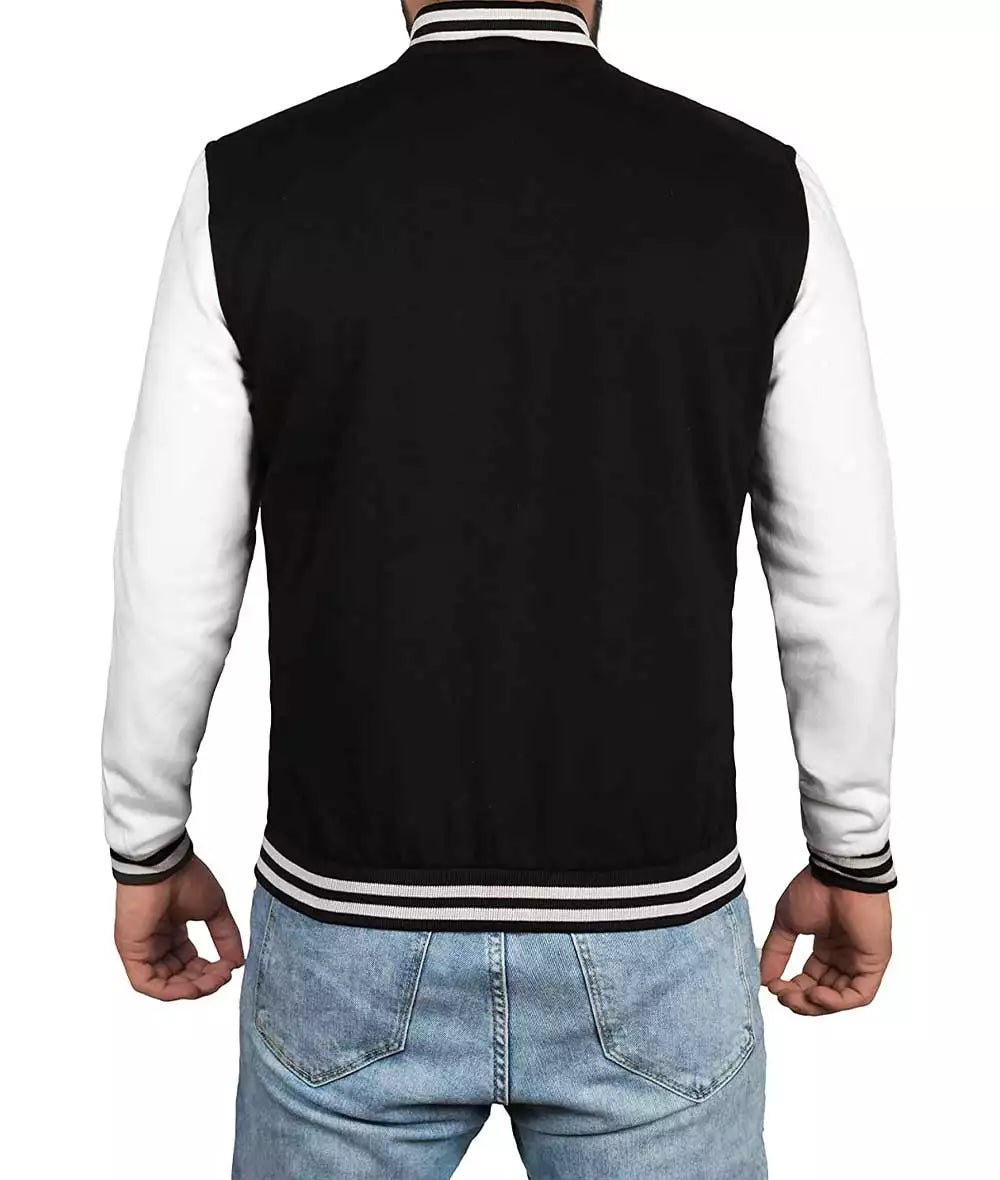 Men’s Black and White Letterman Jacket – Baseball Bomber Style