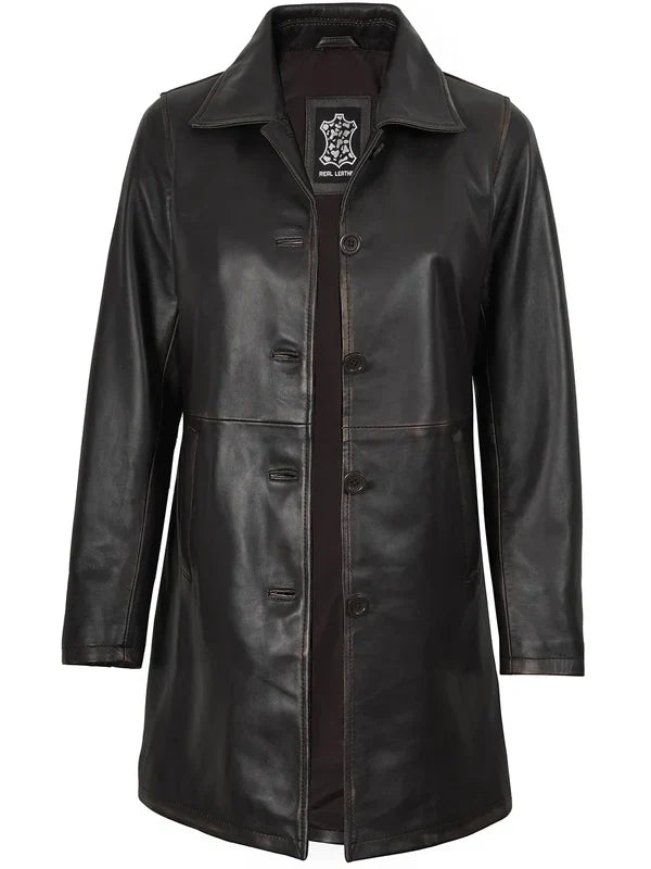 Winchester Women's Distressed Dark Brown Leather Coat