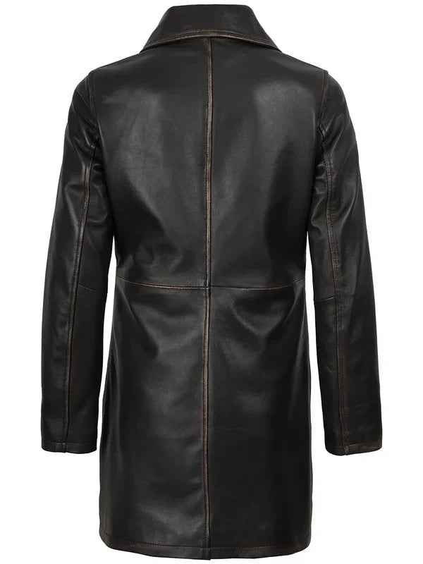 Winchester Women's Distressed Dark Brown Leather Coat