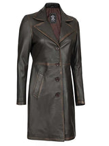 Bryson Women's Rub Off Dark Brown Leather Long 3/4 Coat