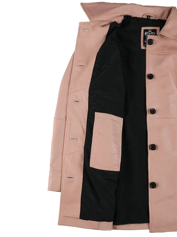 Kandis Women Pink Real Leather Car Coat