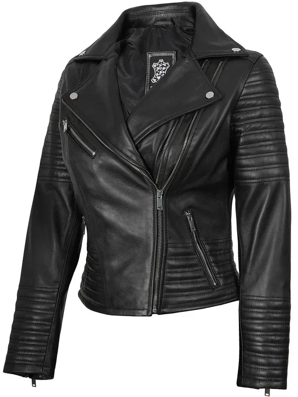 Women's Black Asymmetrical Biker Style Leather Jacket