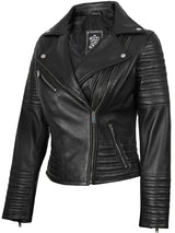 Women's Black Asymmetrical Biker Style Leather Jacket