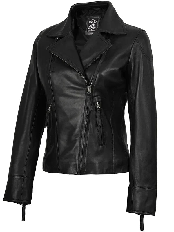 Women's Black Asymmetrical Biker Style Leather Jacket
