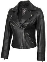 Women's Black Asymmetrical Real Leather Biker Style Jacket