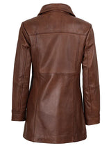 Kandis Women's Cognac Brown Leather Car Coat