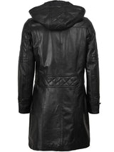 Women’s Black 3/4 Length Leather Coat With Hood