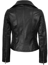 Women's Black Asymmetrical Biker Style Leather Jacket