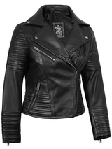 Women's Black Asymmetrical Biker Style Leather Jacket