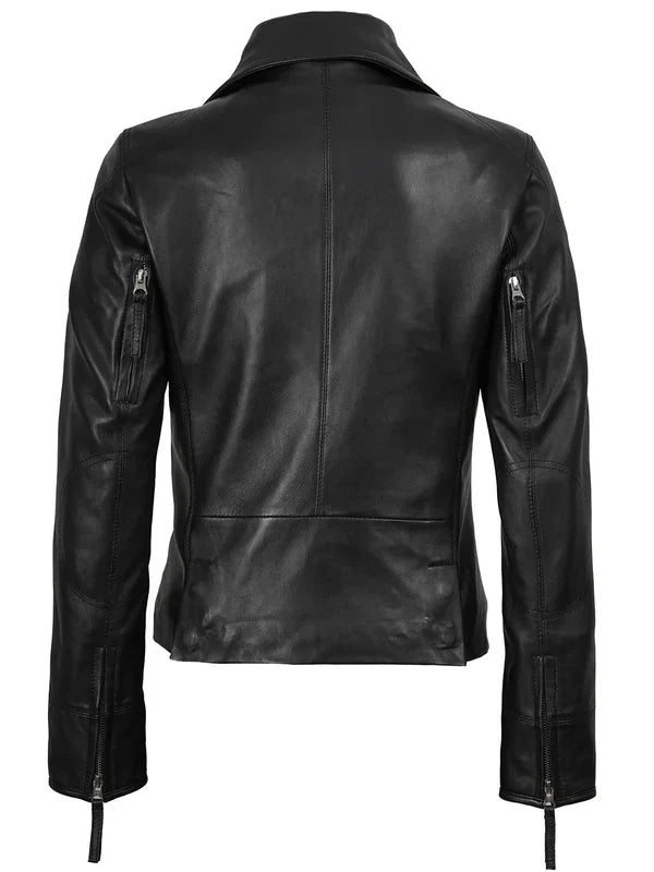 Women's Black Asymmetrical Biker Style Leather Jacket