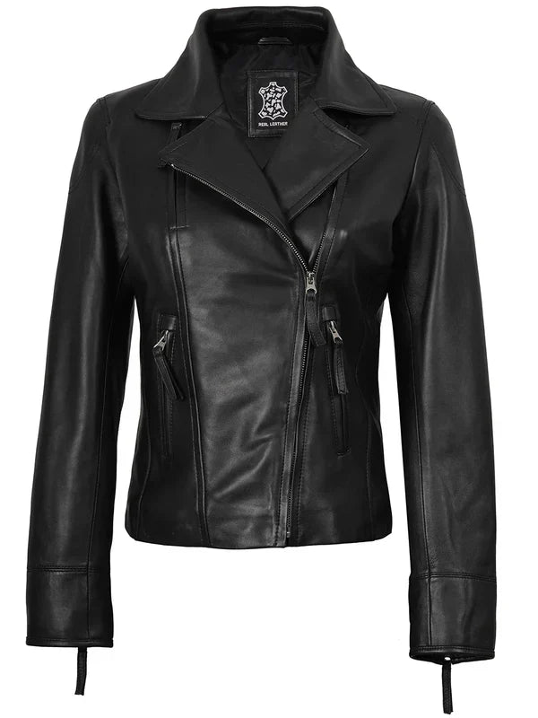 Women's Black Asymmetrical Biker Style Leather Jacket