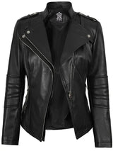 Monica Women's Black Asymmetrical Leather Jacket
