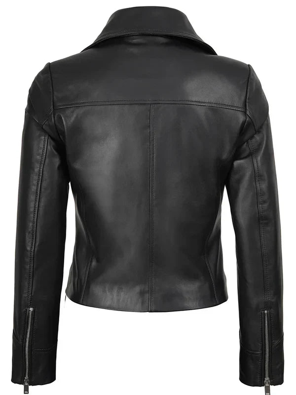 Women's Black Asymmetrical Real Leather Biker Style Jacket