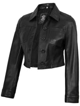 Mable Womens Black Cropped Harrington Leather Jacket