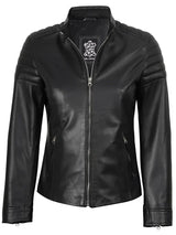 Women's Black Cafe Racer Leather Jacket