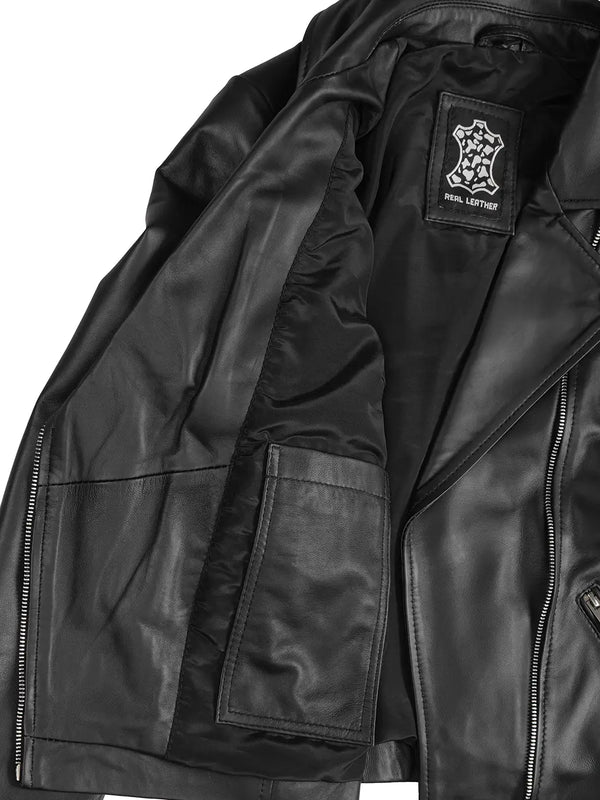 Women's Black Asymmetrical Real Leather Biker Style Jacket