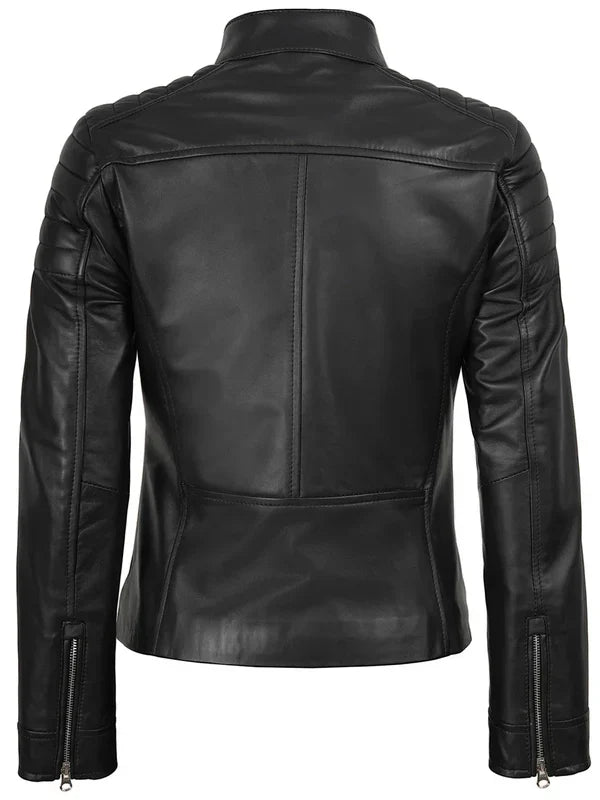Women's Black Cafe Racer Leather Jacket