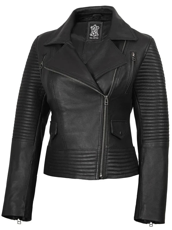 Women's Black Leather Biker Style Jacket
