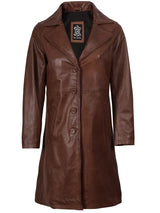 Women's Cognac Brown Real Leather 3/4 Length Coat