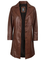 Women's Cognac Brown Real Leather 3/4 Length Coat