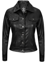Fernando Women's Black Leather Trucker Jacket