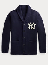 Unisex Knit Shawl Collar Button-Up Yankees Cardigan Sweater