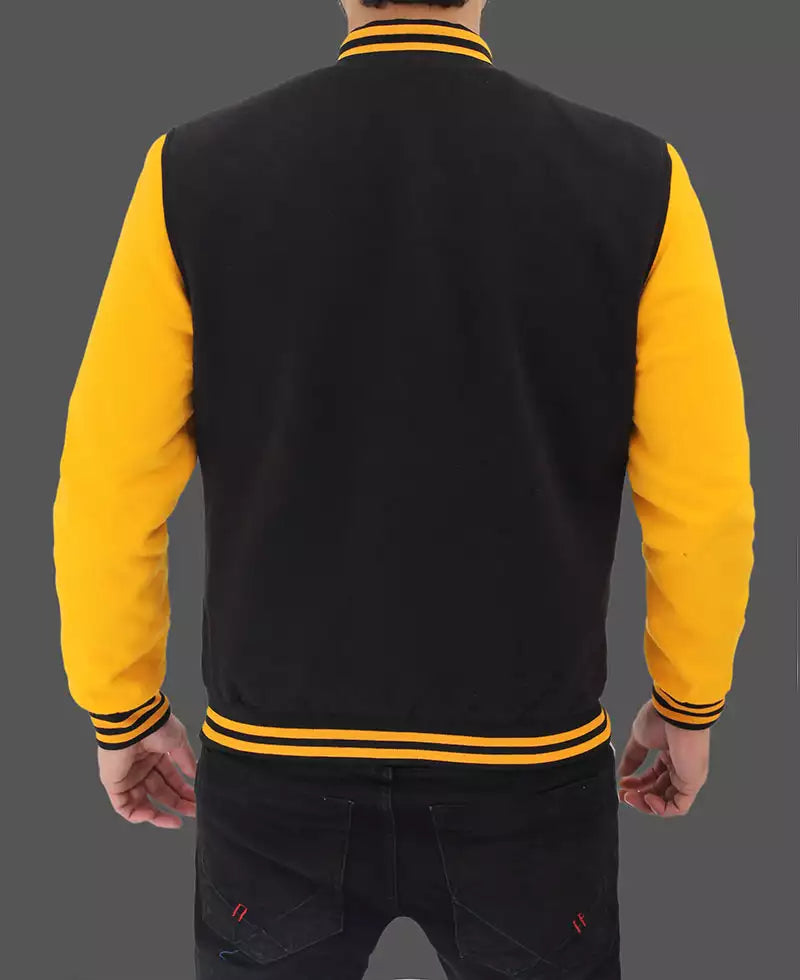 Men’s Black and Yellow Letterman Jacket – Varsity Baseball Style
