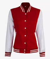 Women’s Red Letterman Jacket – White Sleeve College Varsity Bomber
