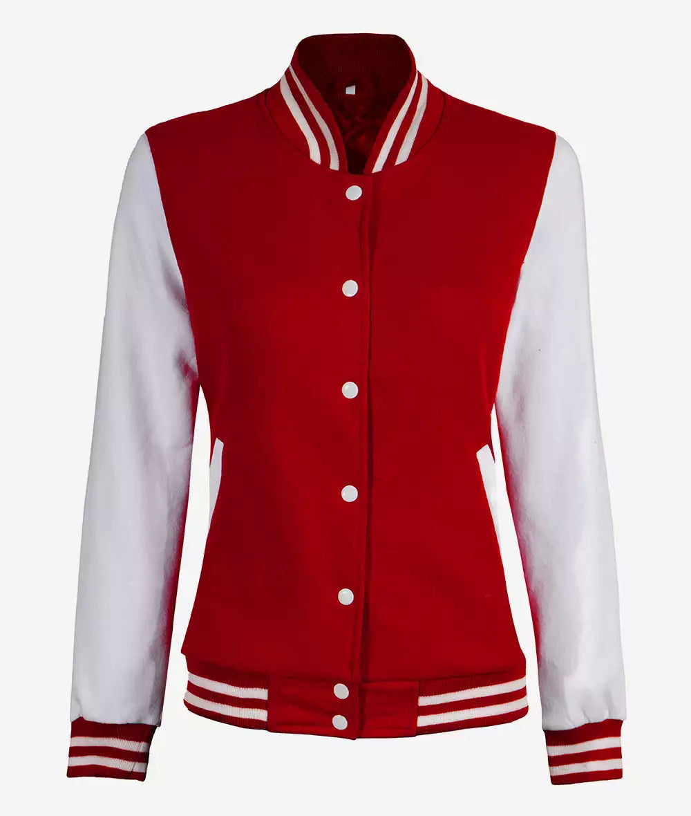 Women’s Red Letterman Jacket – White Sleeve College Varsity Bomber