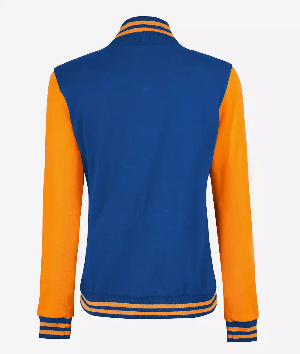 Women’s Yellow and Royal Blue Varsity Jacket – Baseball Style Bomber