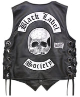 Men's Premium Black Leather Biker Vest with Decorative Patch Style
