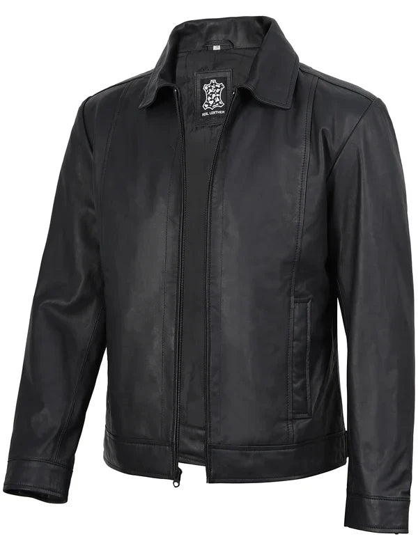 Men's Harrington Matte Black Real Leather Jacket
