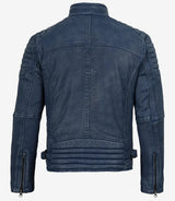 Men's Washed Blue Distressed Lambskin Biker Jacket