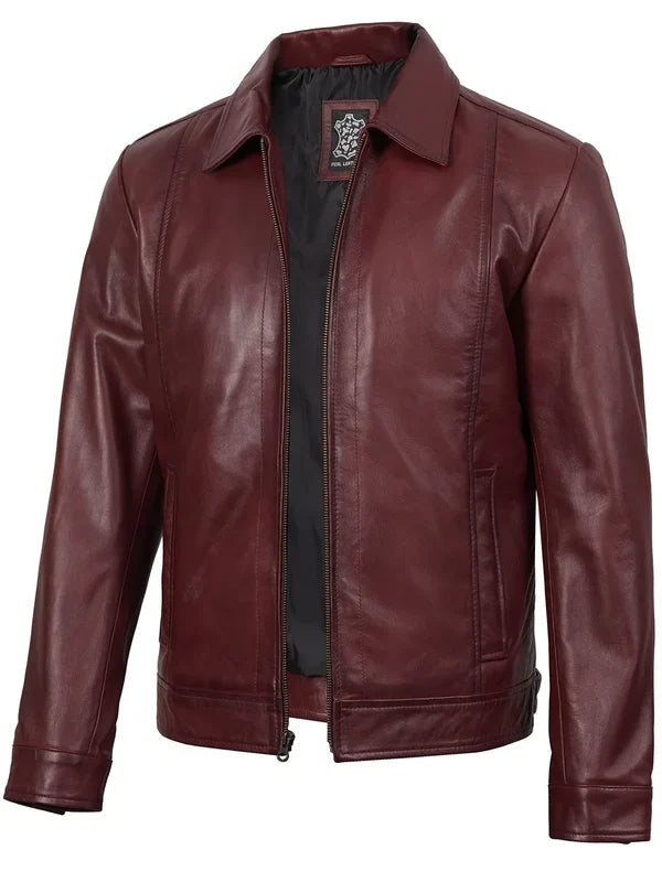 Men's Harrington Burgundy Real Leather Jacket