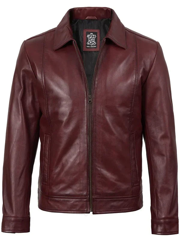 Men's Harrington Burgundy Real Leather Jacket