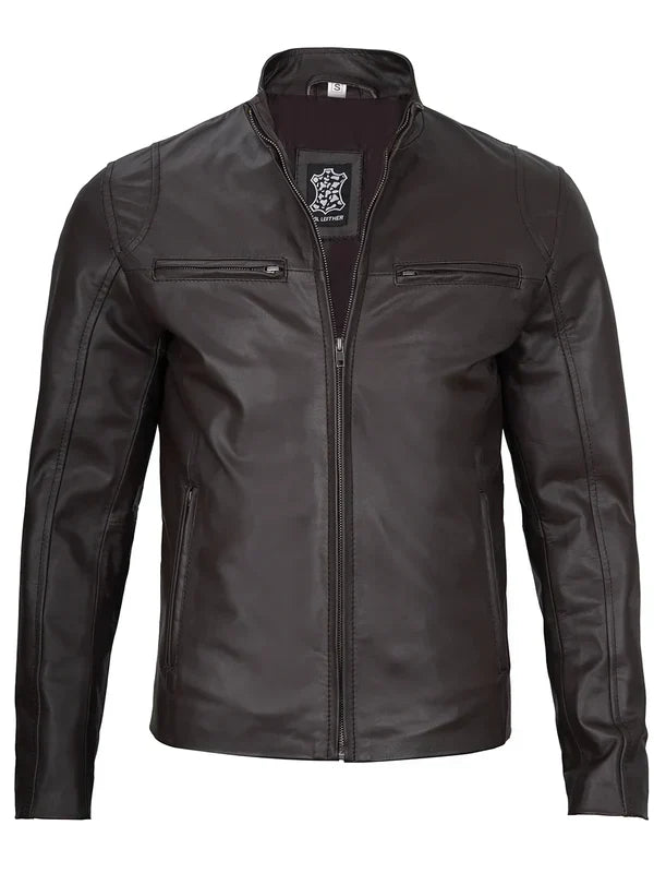 Men's Dark Brown Cafe Racer Leather Jacket