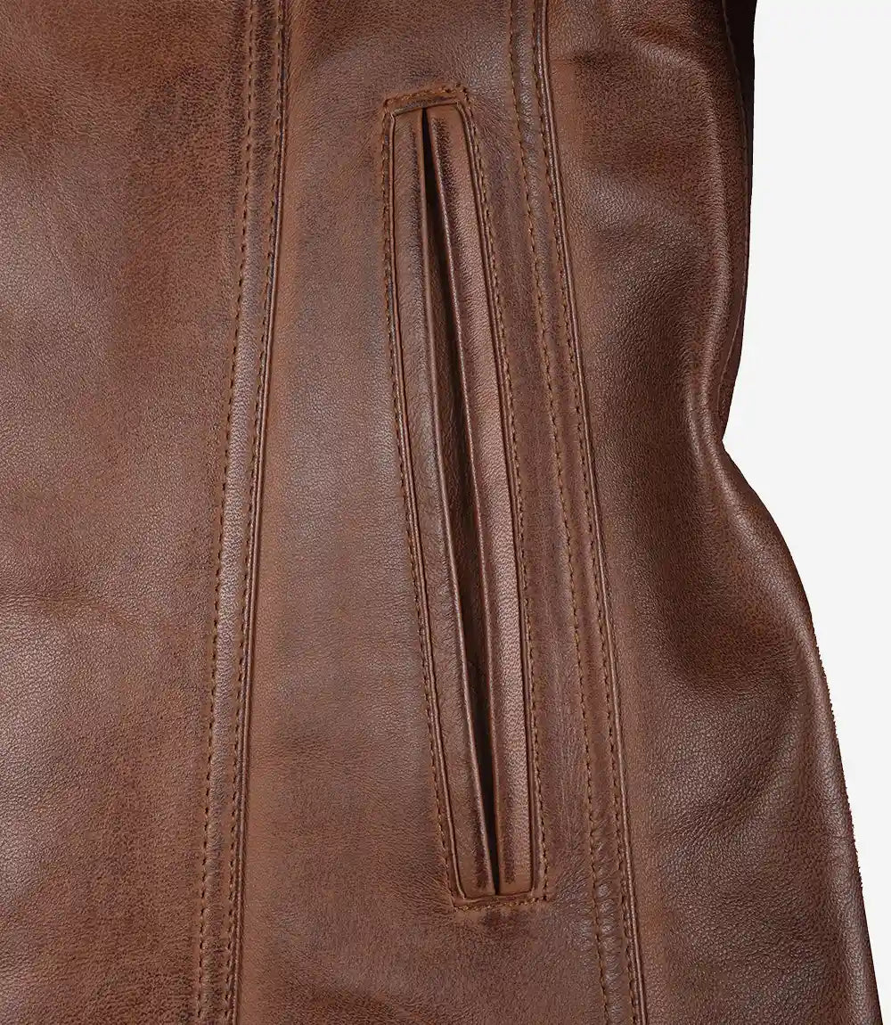 Women's Notch Lapel Two Button Cognac Leather Blazer