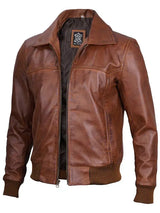 Steven Men's Distressed Brown Bomber Leather Jacket
