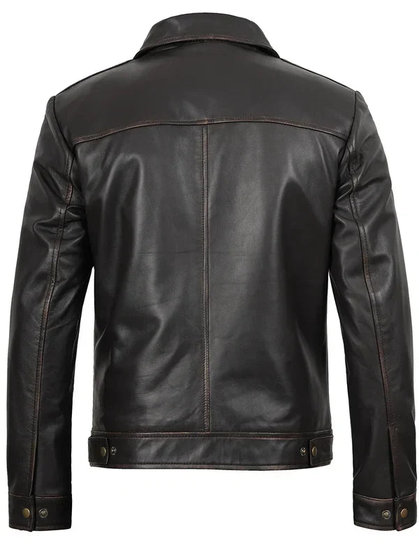 Mens Distressed Dark Brown Biker Style Leather Jacket