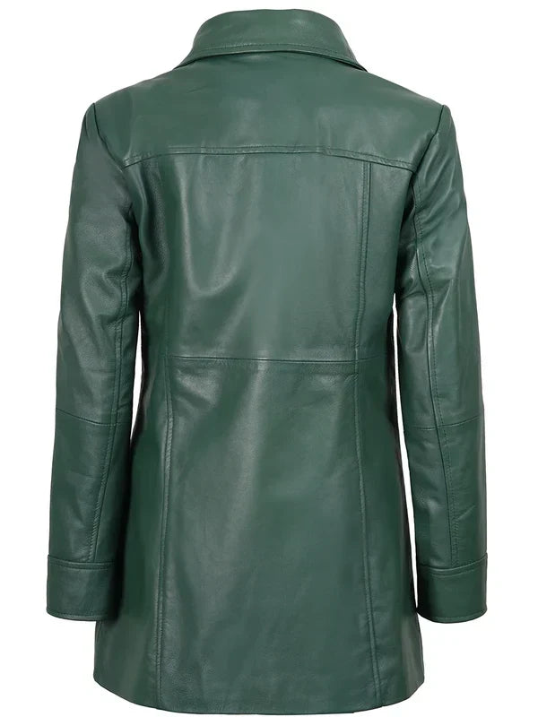 Kandis Women's Green Real Leather Car Coat